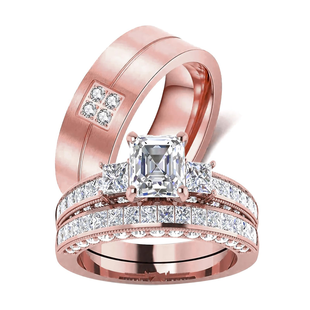 s925 10K 14K 18K Real Gold Couple Rings Sets, 3pcs Wedding Rings Set for Men and Women, Customized His and Her Matching Engagement Bands Set Free Engraving