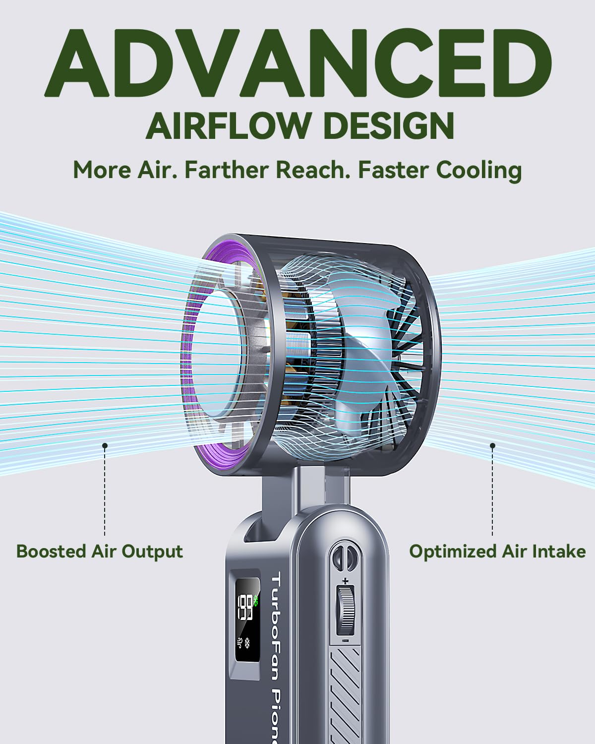Handheld Portable Turbo Fan with Ice Cooler, Speed (1-199) Rechargeable Personal Fan[20000 RPM] Small Pocket Fans for Travel/Outdoor/Home/Office, Purple