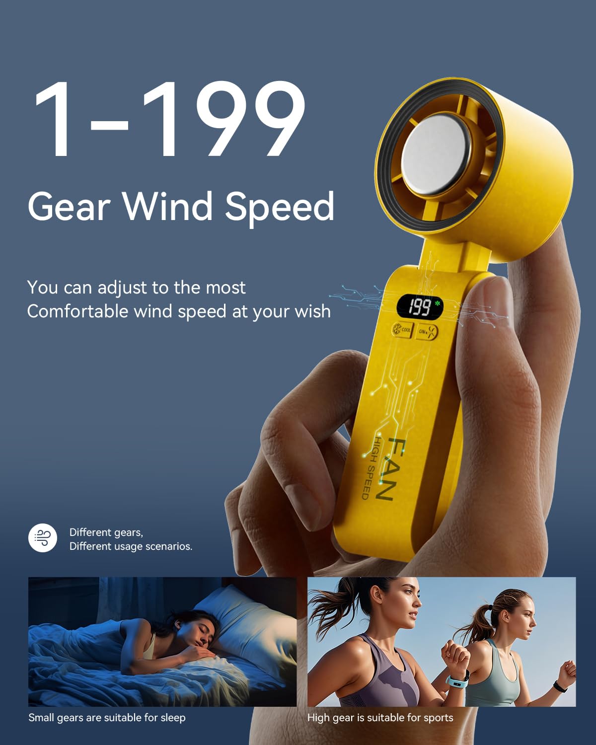 Handheld Portable Turbo Fan with Ice Cooler, Speed (1-199) Rechargeable Personal Fan[20000 RPM] Small Pocket Fans for Travel/Outdoor/Home/Office, Purple