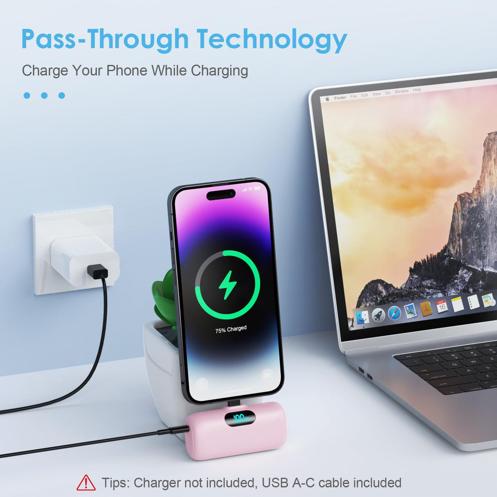Mini Portable Charger USB C Power Bank,Upgraded 5000mAh PD Fast Charging Battery Pack Built-in USB-C Connector Travel Essential for iPhone17/17Pro/17Pro Max/Air/16 Plus/16Pro Max/15 Series Android