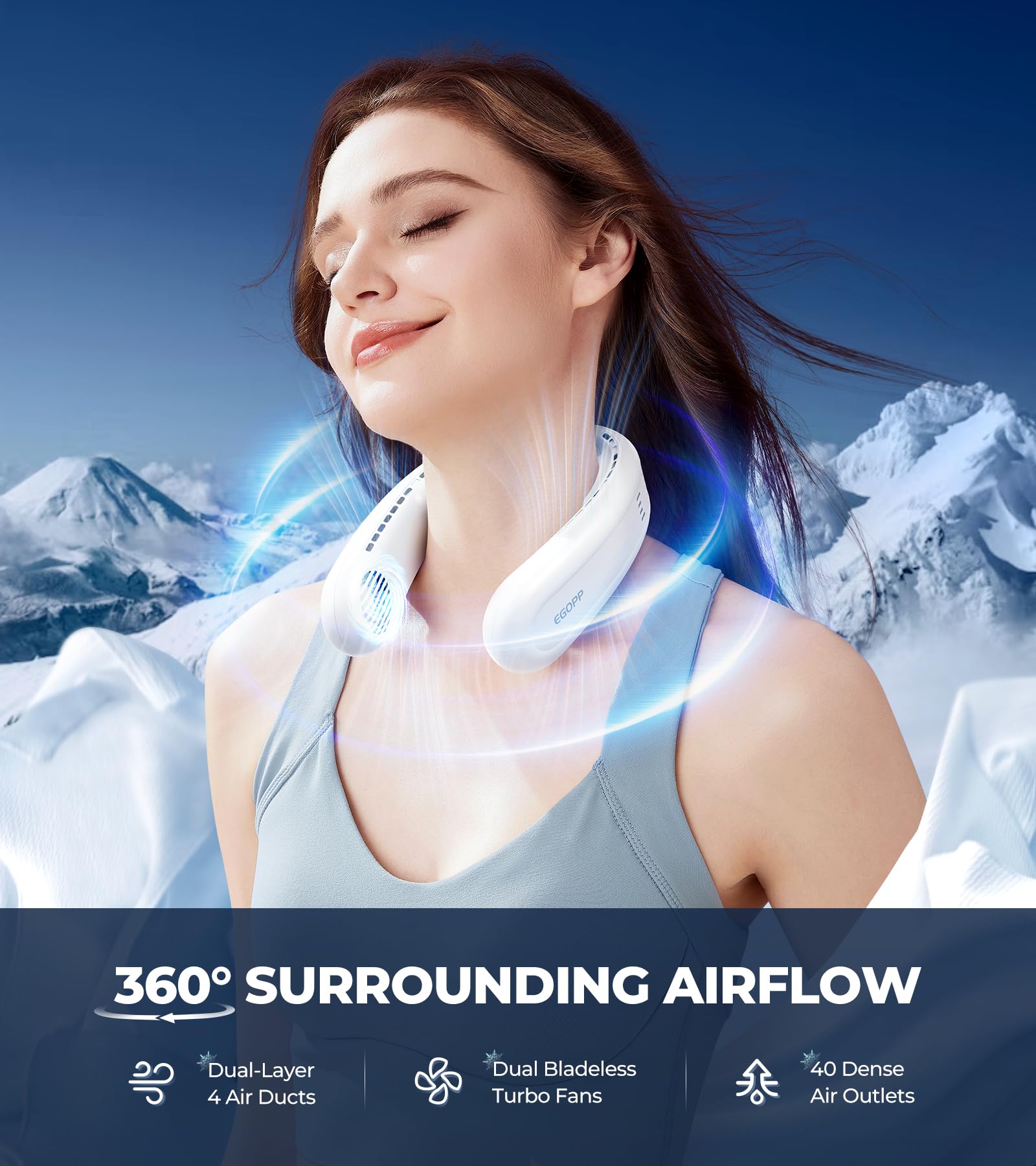 1S Cool Down 30°F Neck Fan with Double Semiconductor Coolers, 360° Surrounded Personal Fans Air Conditioner that Blow Cold Air, 8H lasting Portable Fan with 3 Speed, Gifts for Men Women Outdoor Travel