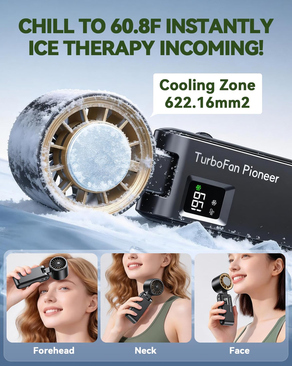 Handheld Portable Turbo Fan with Ice Cooler, Speed (1-199) Rechargeable Personal Fan[20000 RPM] Small Pocket Fans for Travel/Outdoor/Home/Office, Purple