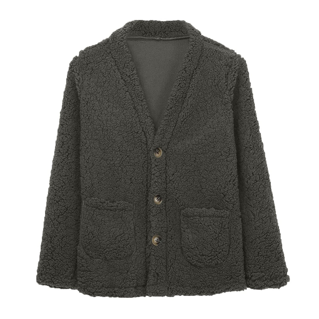 Cdiecer Fuzzy Jackets for Women Winter Sherpa Coat Autumn Winter Fleece Jacket Button Solid Color Cardigan With Pockets