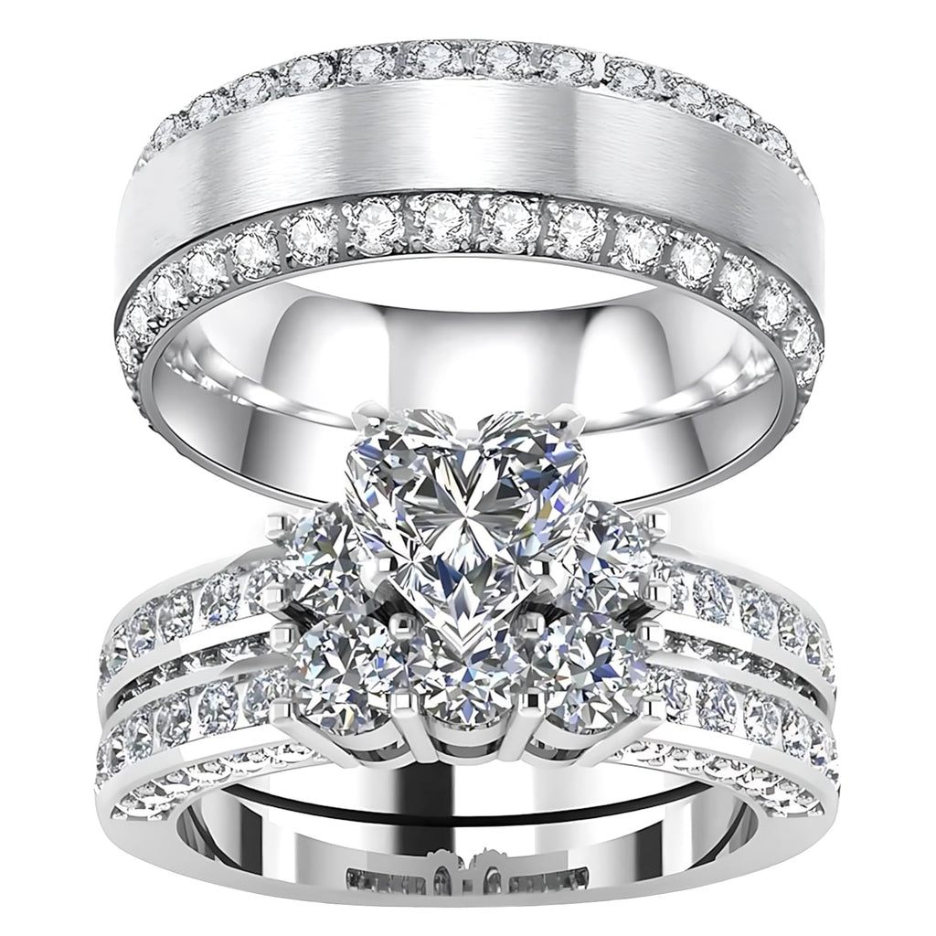 s925 10K 14K 18K Real Gold Couple Rings Sets, 3pcs Wedding Rings Set for Men and Women, Customized His and Her Matching Engagement Bands Set Free Engraving