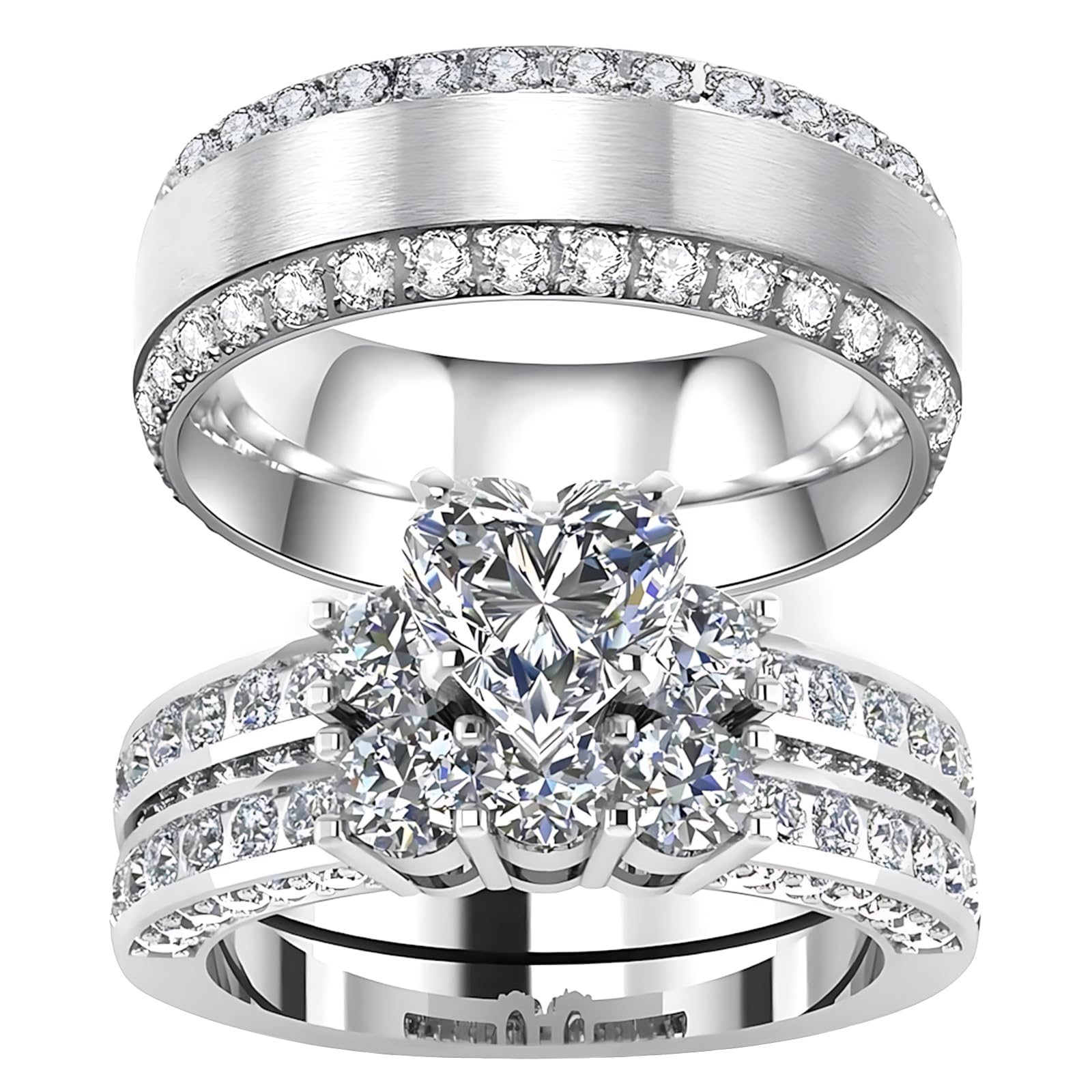 s925 10K 14K 18K Real Gold Couple Rings Sets, 3pcs Wedding Rings Set for Men and Women, Customized His and Her Matching Engagement Bands Set Free Engraving