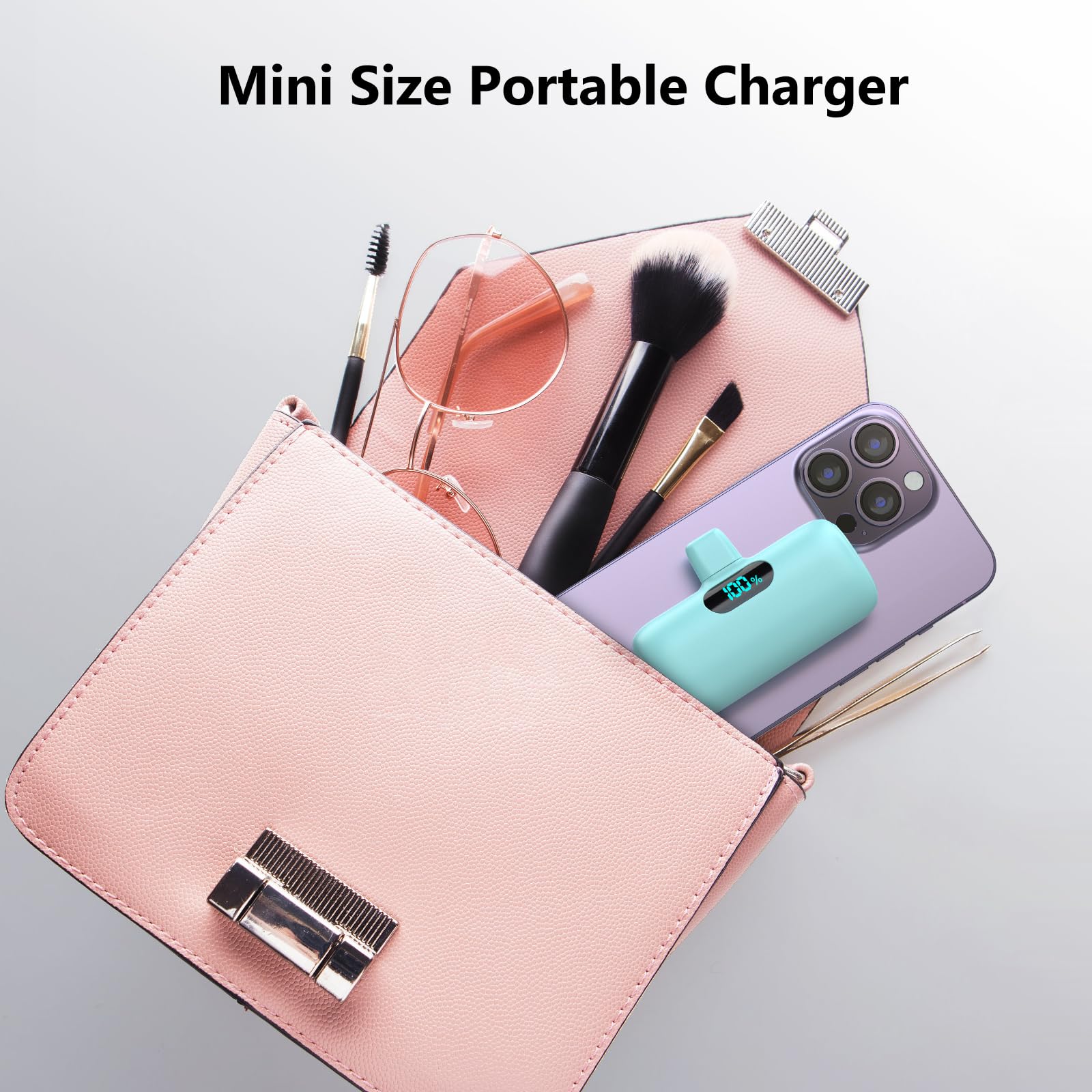 Mini Portable Charger USB C Power Bank,Upgraded 5000mAh PD Fast Charging Battery Pack Built-in USB-C Connector Travel Essential for iPhone17/17Pro/17Pro Max/Air/16 Plus/16Pro Max/15 Series Android