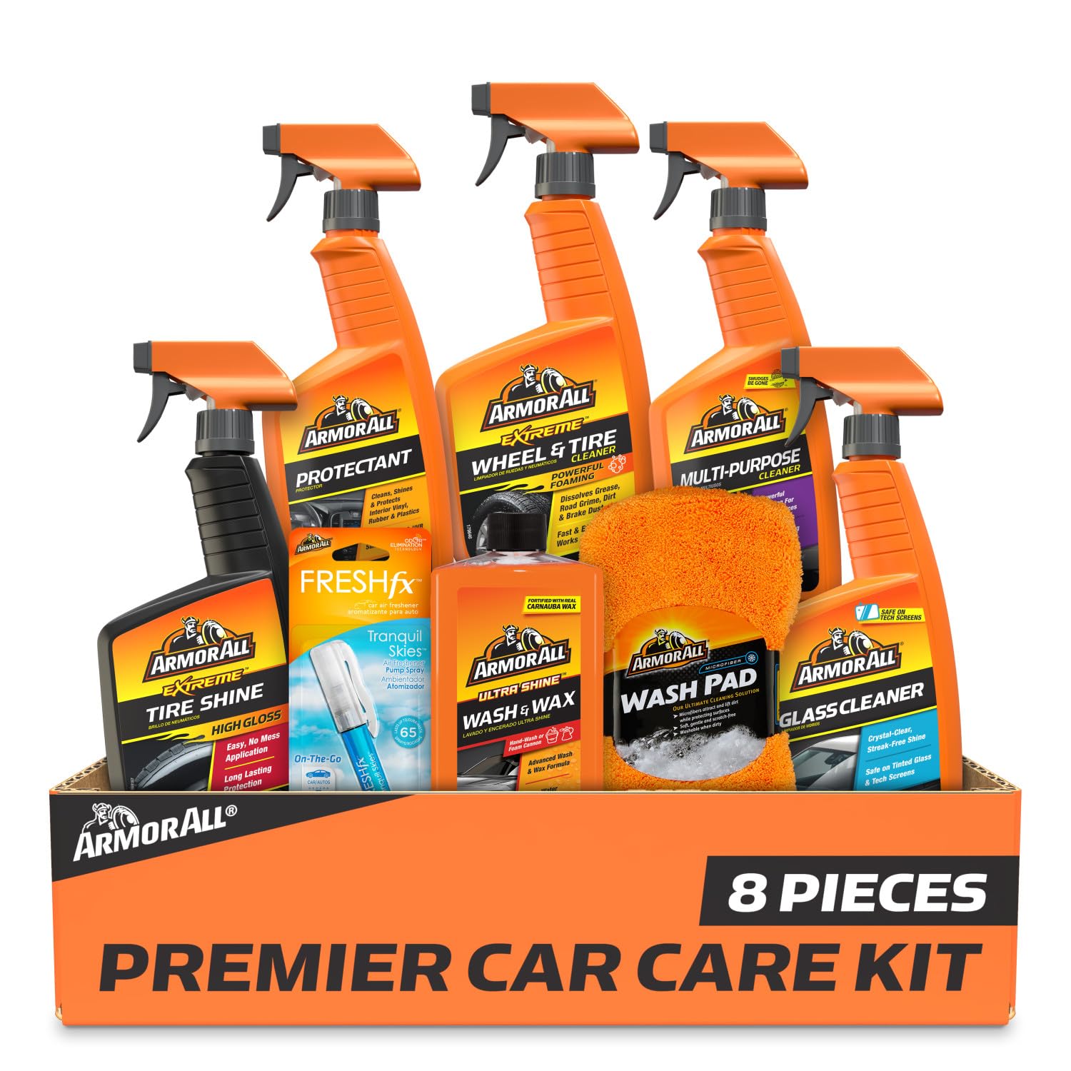 Armor All Ultimate Premier Car Care Kit, 8 Pieces, Includes Tire and Wheel Cleaners, Exterior and Interior Car Cleaning Supplies