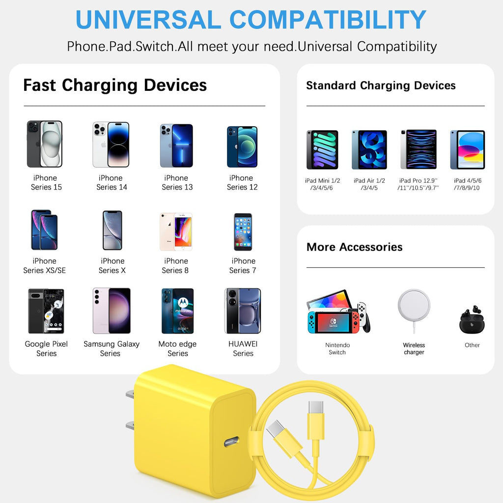 iPhone 17 16 15 Charger Fast Charging 3+3Pack Type C Charger USB C Chargers Block with 6FT Cable for iPhone Air/17/17 Plus/17 Pro/17 Pro Max/16/16 Plus/16 Pro/16 Pro Max/15/15 Pro Max/iPad Pro