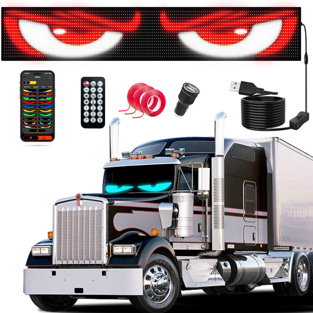 Eyes for Car 2-Pack:14.7"x3.6" Programmable ojos led para carro Windshield Display for Sedans, SUVs & Medium Trucks - USB-Powered LED Matrix Panel, Remote/App Control, Custom Car Sign
