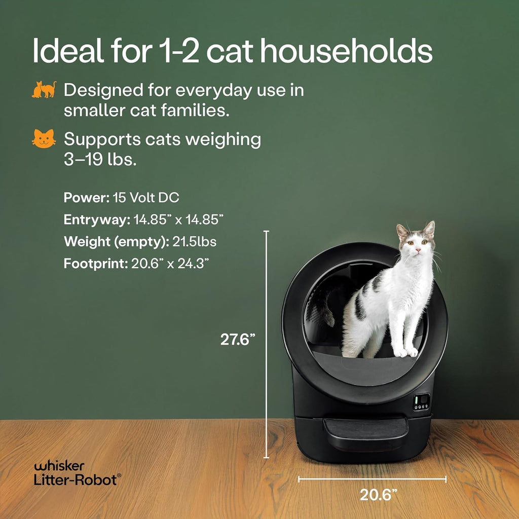 Litter-Robot EVO Bundle by Whisker, Black - Automatic Self-Cleaning Cat Litter Box, Compact Space-Saving Design, Advanced Odor Control, Includes Robot, Mat, and Supply Kit (Black)