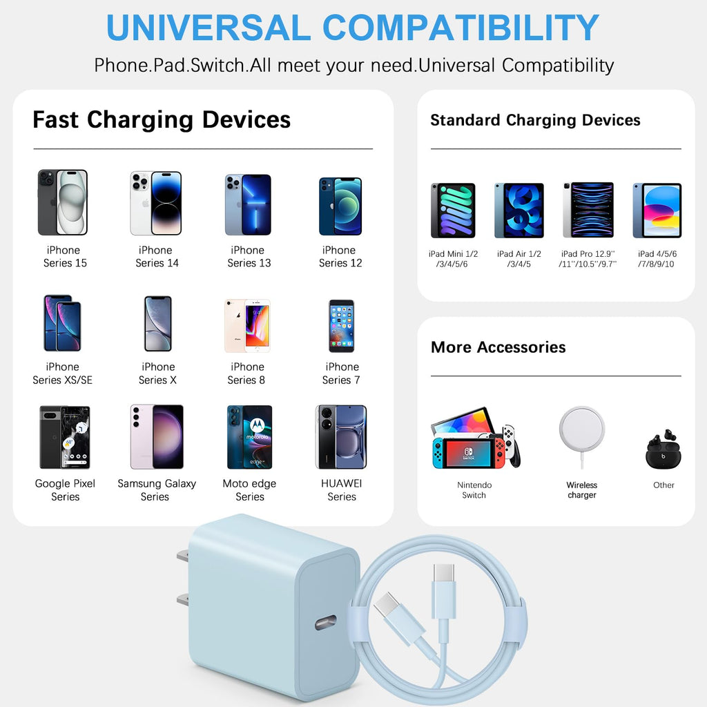 iPhone 17 16 15 Charger Fast Charging 3+3Pack Type C Charger USB C Chargers Block with 6FT Cable for iPhone Air/17/17 Plus/17 Pro/17 Pro Max/16/16 Plus/16 Pro/16 Pro Max/15/15 Pro Max/iPad Pro