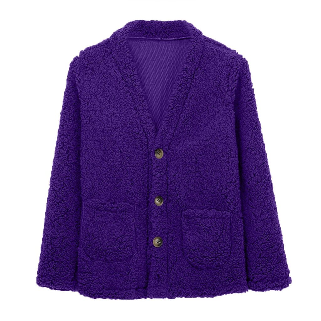 Cdiecer Fuzzy Jackets for Women Winter Sherpa Coat Autumn Winter Fleece Jacket Button Solid Color Cardigan With Pockets