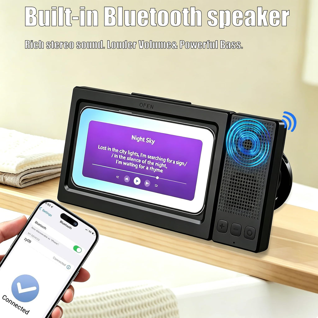 Shower Phone Holder with Wireless Bluetooth Speaker,2026 New Waterproof 480 Rotation Viewable Shower Phone Case Speaker for Any Phone, Wall Mounted Phoneholder for Bathroom Mirror,Gifts for Mom Dad