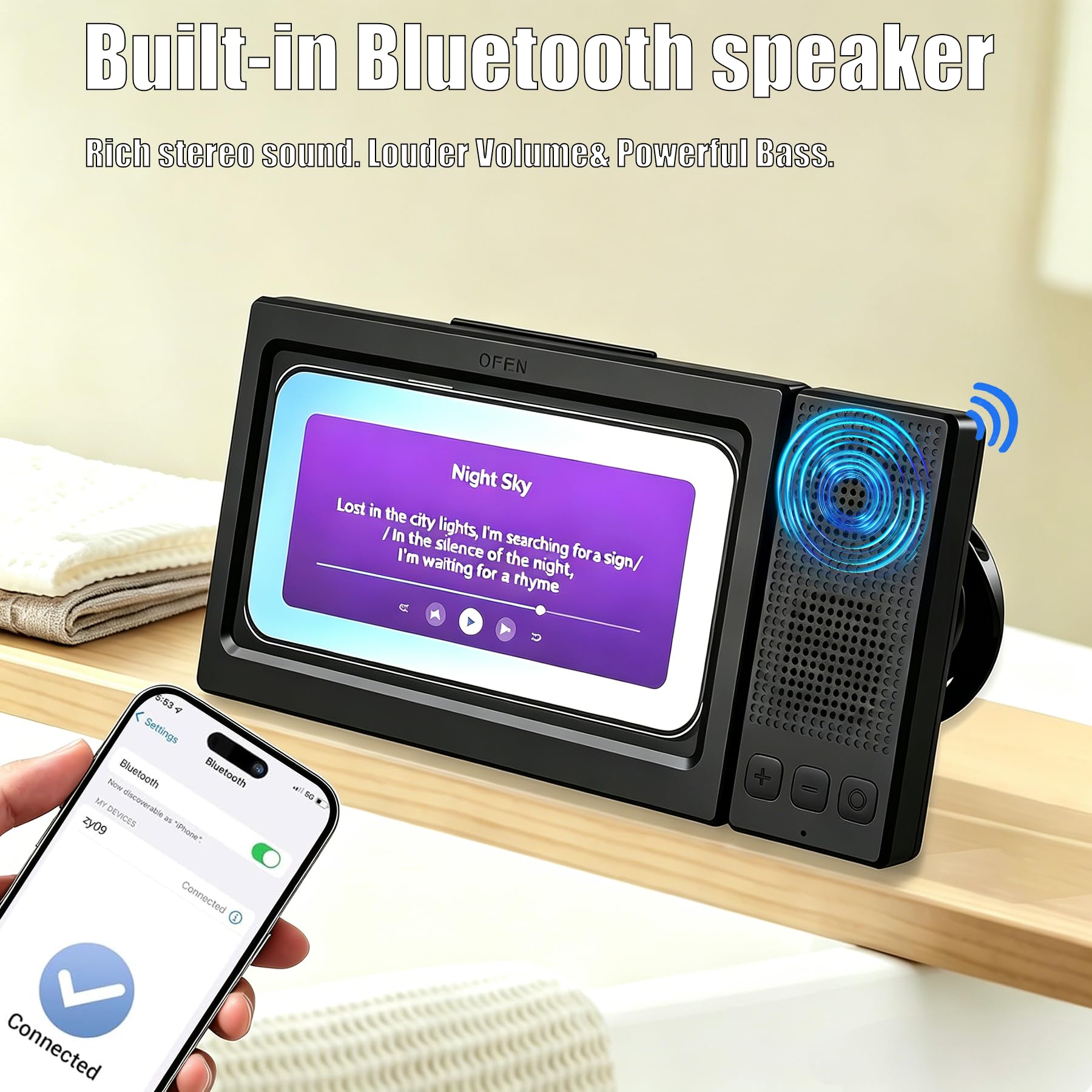 Shower Phone Holder with Wireless Bluetooth Speaker,2026 New Waterproof 480 Rotation Viewable Shower Phone Case Speaker for Any Phone, Wall Mounted Phoneholder for Bathroom Mirror,Gifts for Mom Dad
