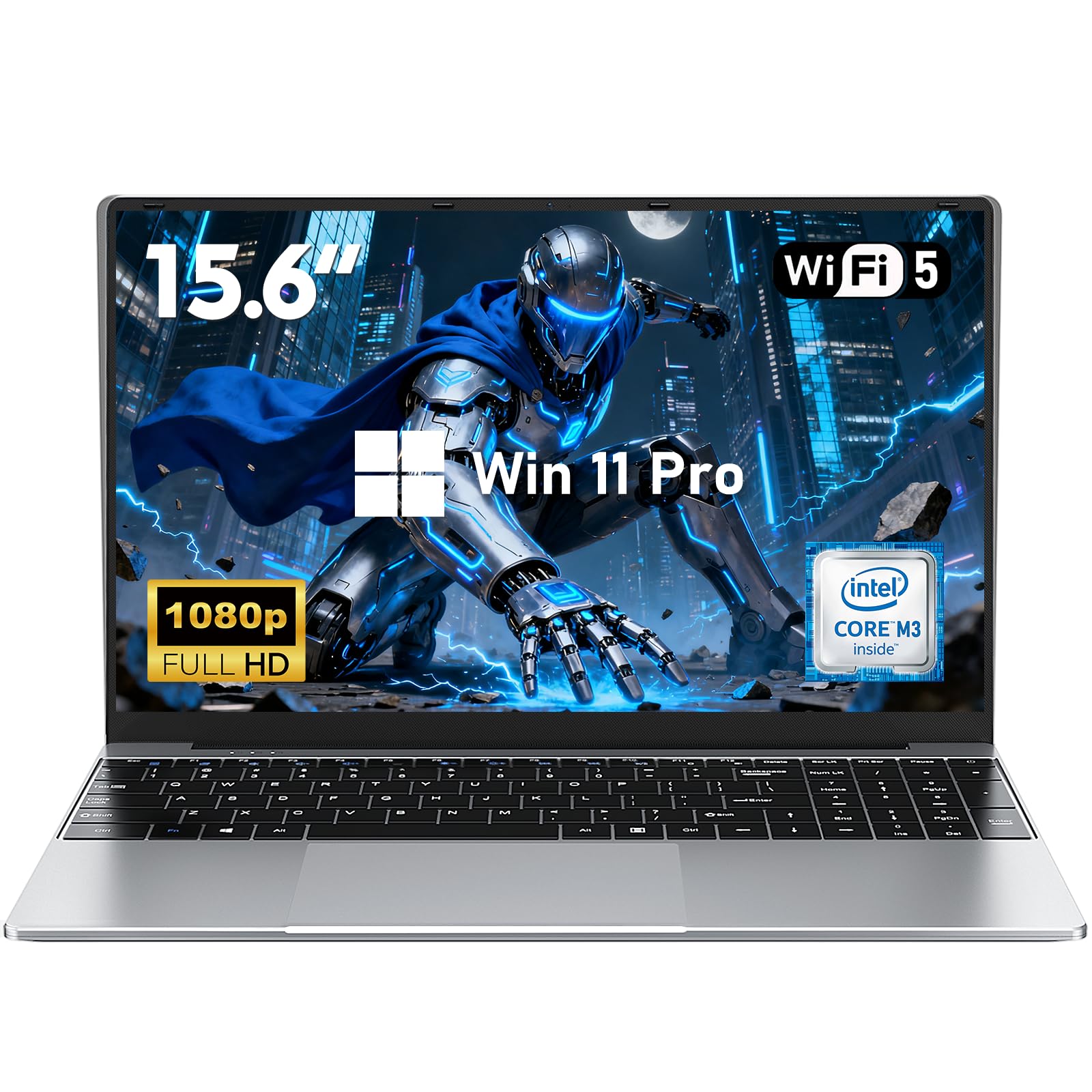 NIAKUN Laptop, Window 11 Pro Laptop Computer 2026, 15.6 Inch Lap Top, 16GB RAM 256GB SSD PC, M3-6Y30 Processor, FHD Display, WIFI5, BT4.2, Webcam, for Business, School, Work, Student, Kids, Gray