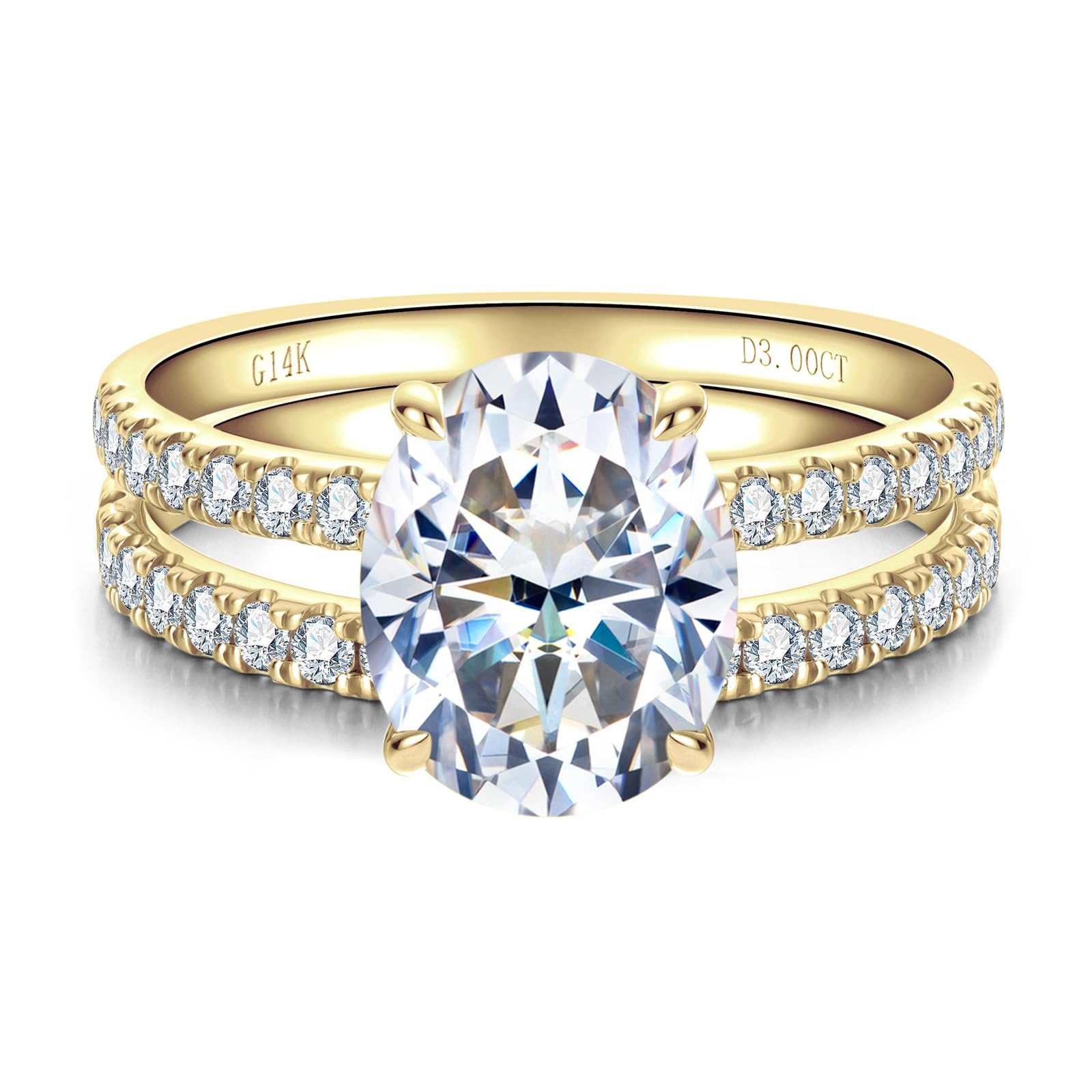 Solid 14K White Gold/Yellow Gold (3CT Center Stone) Moissanite Bridal Ring Set, Real Gold | D Color and FL-VVS1 | Wedding Anniversary Ring Set