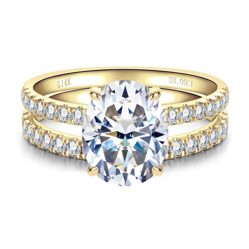 Solid 14K White Gold/Yellow Gold (3CT Center Stone) Moissanite Bridal Ring Set, Real Gold | D Color and FL-VVS1 | Wedding Anniversary Ring Set