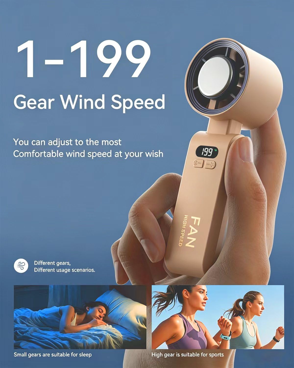Handheld Portable Turbo Fan with Ice Cooler, Speed (1-199) Rechargeable Personal Fan[20000 RPM] Small Pocket Fans for Travel/Outdoor/Home/Office, Purple