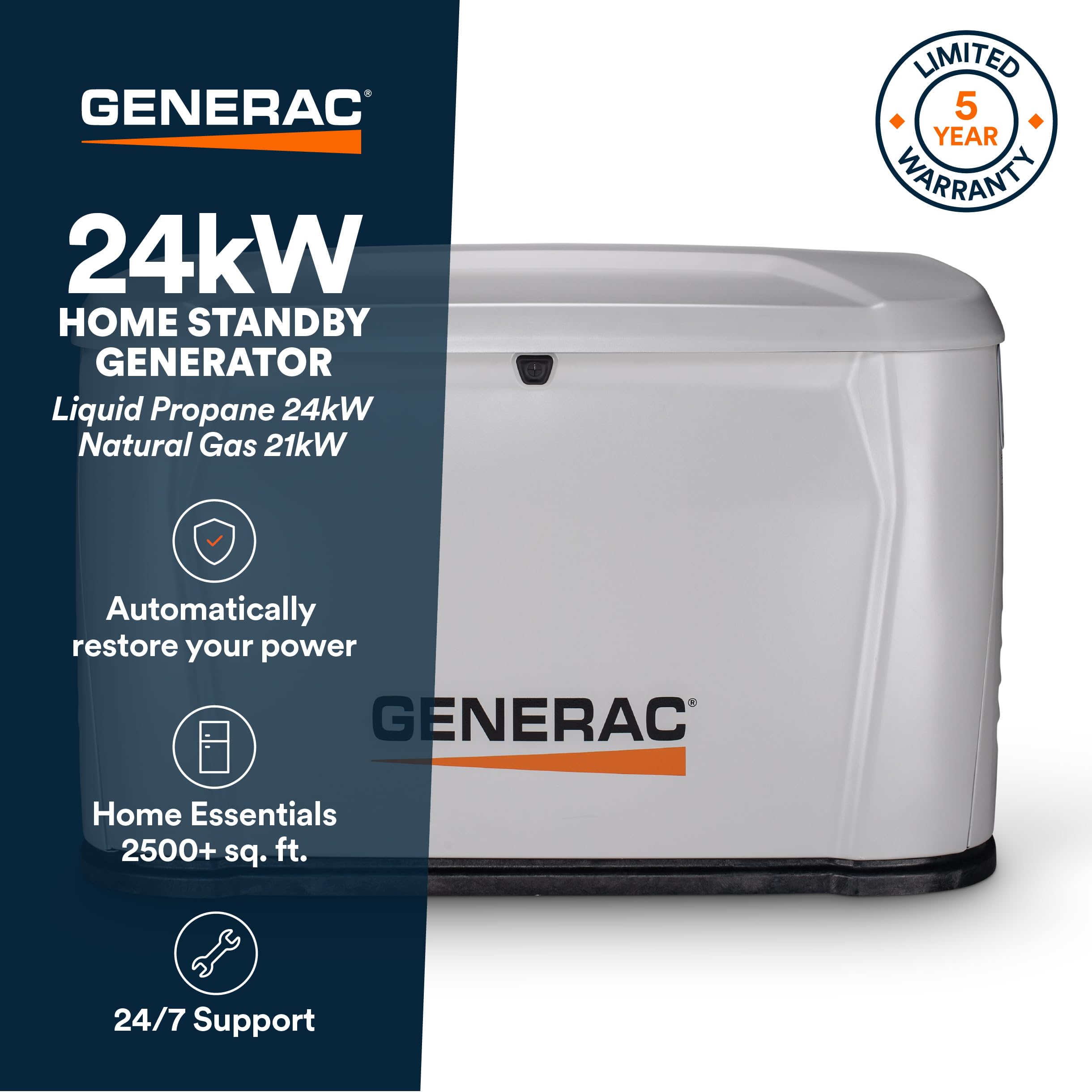 Generac 22kW Home Standby Generator for home use, built-in cellular connectivity, whole house generator for power backup