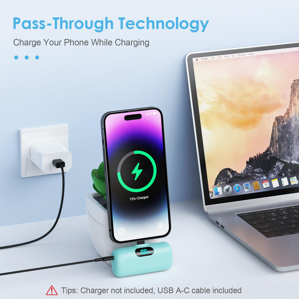 Mini Portable Charger USB C Power Bank,Upgraded 5000mAh PD Fast Charging Battery Pack Built-in USB-C Connector Travel Essential for iPhone17/17Pro/17Pro Max/Air/16 Plus/16Pro Max/15 Series Android