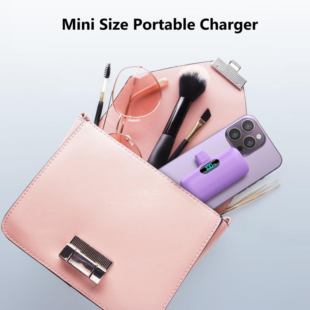 Mini Portable Charger USB C Power Bank,Upgraded 5000mAh PD Fast Charging Battery Pack Built-in USB-C Connector Travel Essential for iPhone17/17Pro/17Pro Max/Air/16 Plus/16Pro Max/15 Series Android