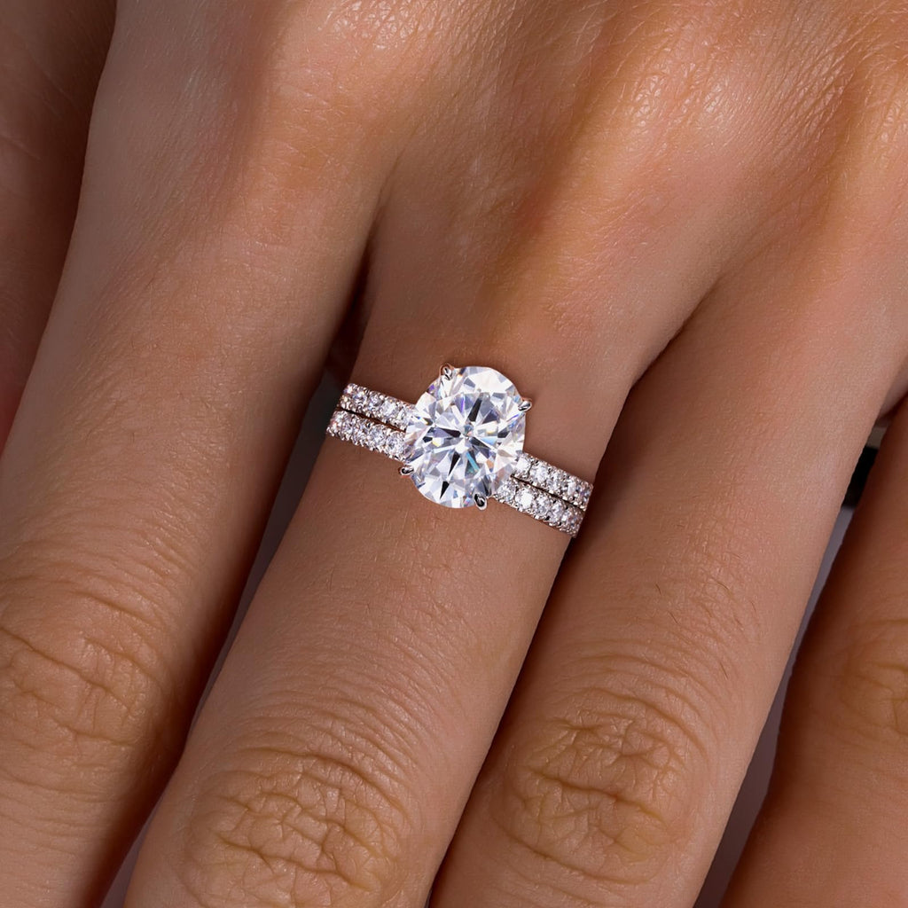 Solid 14K White Gold/Yellow Gold (3CT Center Stone) Moissanite Bridal Ring Set, Real Gold | D Color and FL-VVS1 | Wedding Anniversary Ring Set