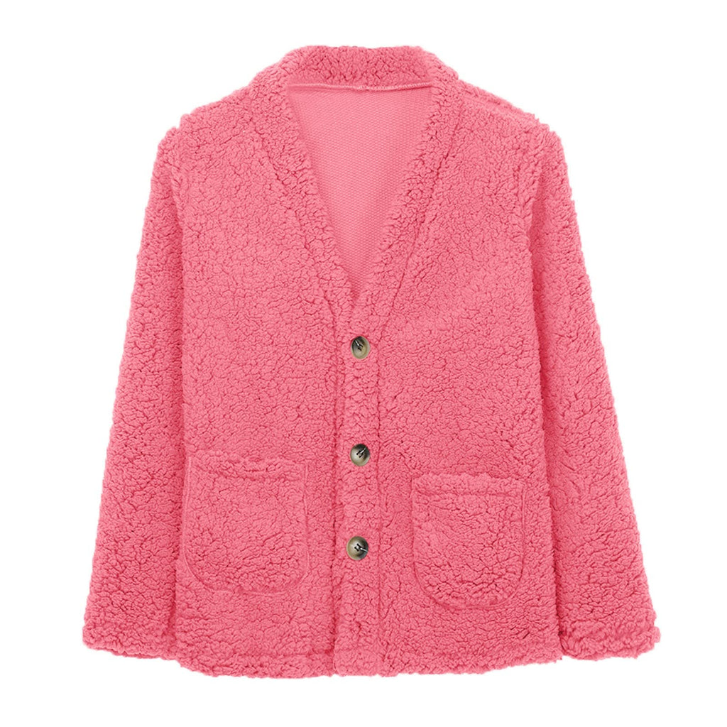 Cdiecer Fuzzy Jackets for Women Winter Sherpa Coat Autumn Winter Fleece Jacket Button Solid Color Cardigan With Pockets