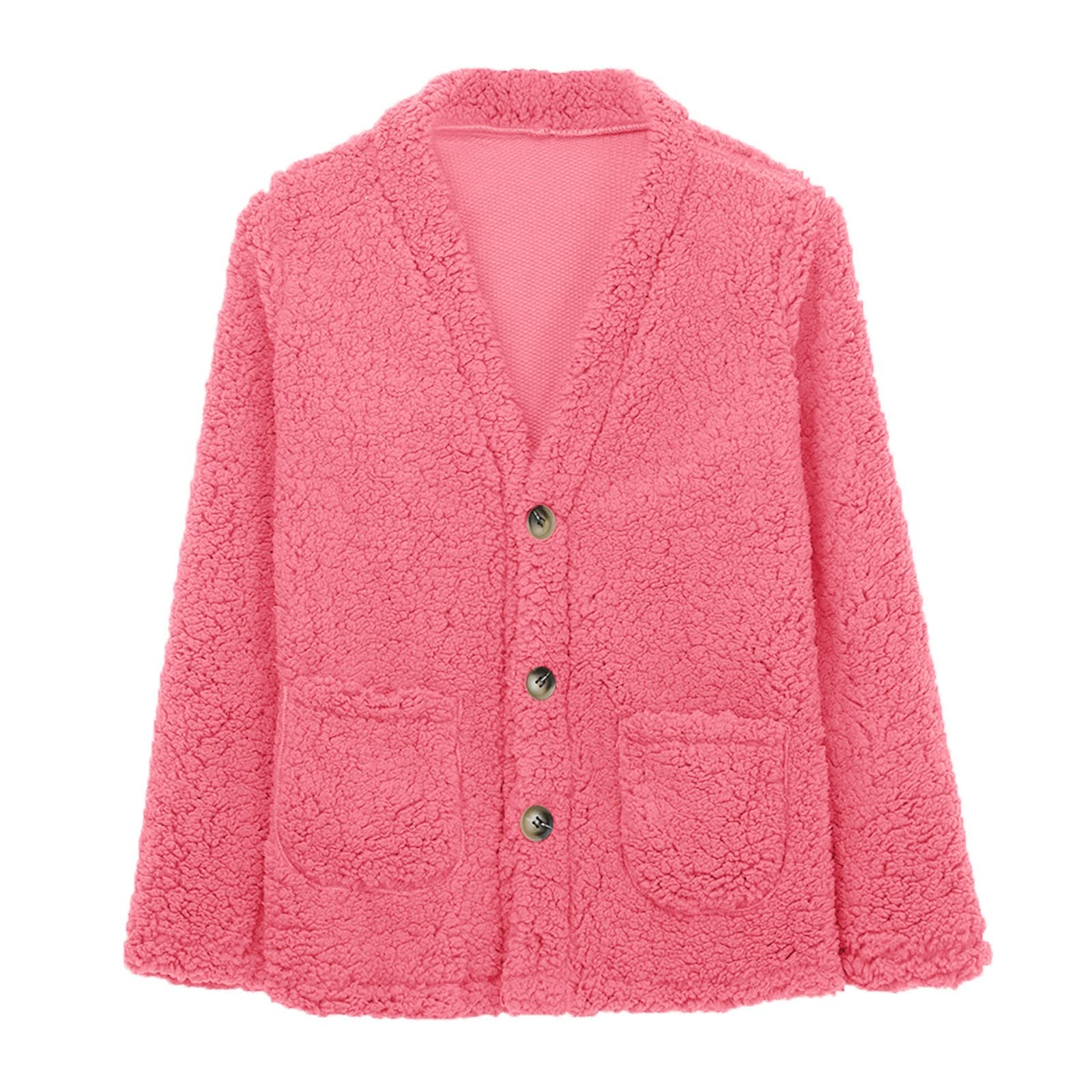 Cdiecer Fuzzy Jackets for Women Winter Sherpa Coat Autumn Winter Fleece Jacket Button Solid Color Cardigan With Pockets