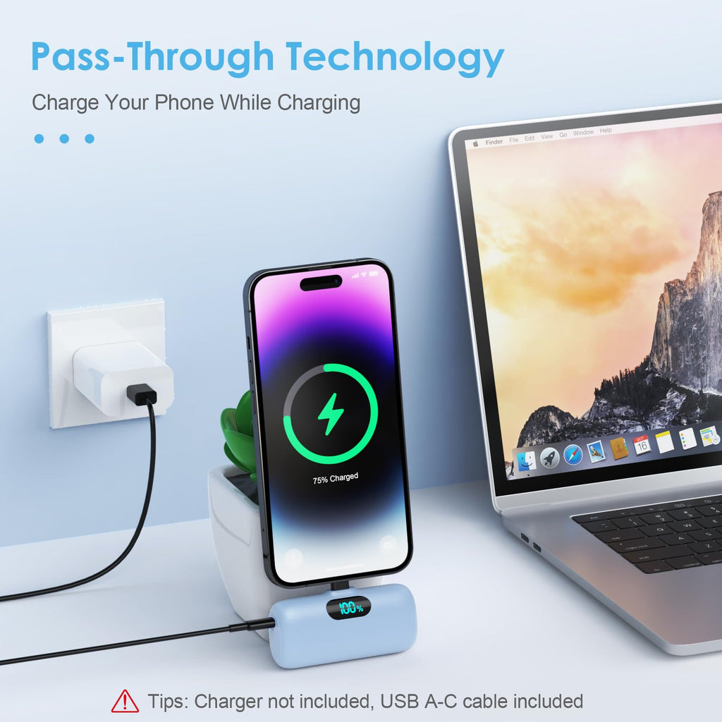 Mini Portable Charger USB C Power Bank,Upgraded 5000mAh PD Fast Charging Battery Pack Built-in USB-C Connector Travel Essential for iPhone17/17Pro/17Pro Max/Air/16 Plus/16Pro Max/15 Series Android