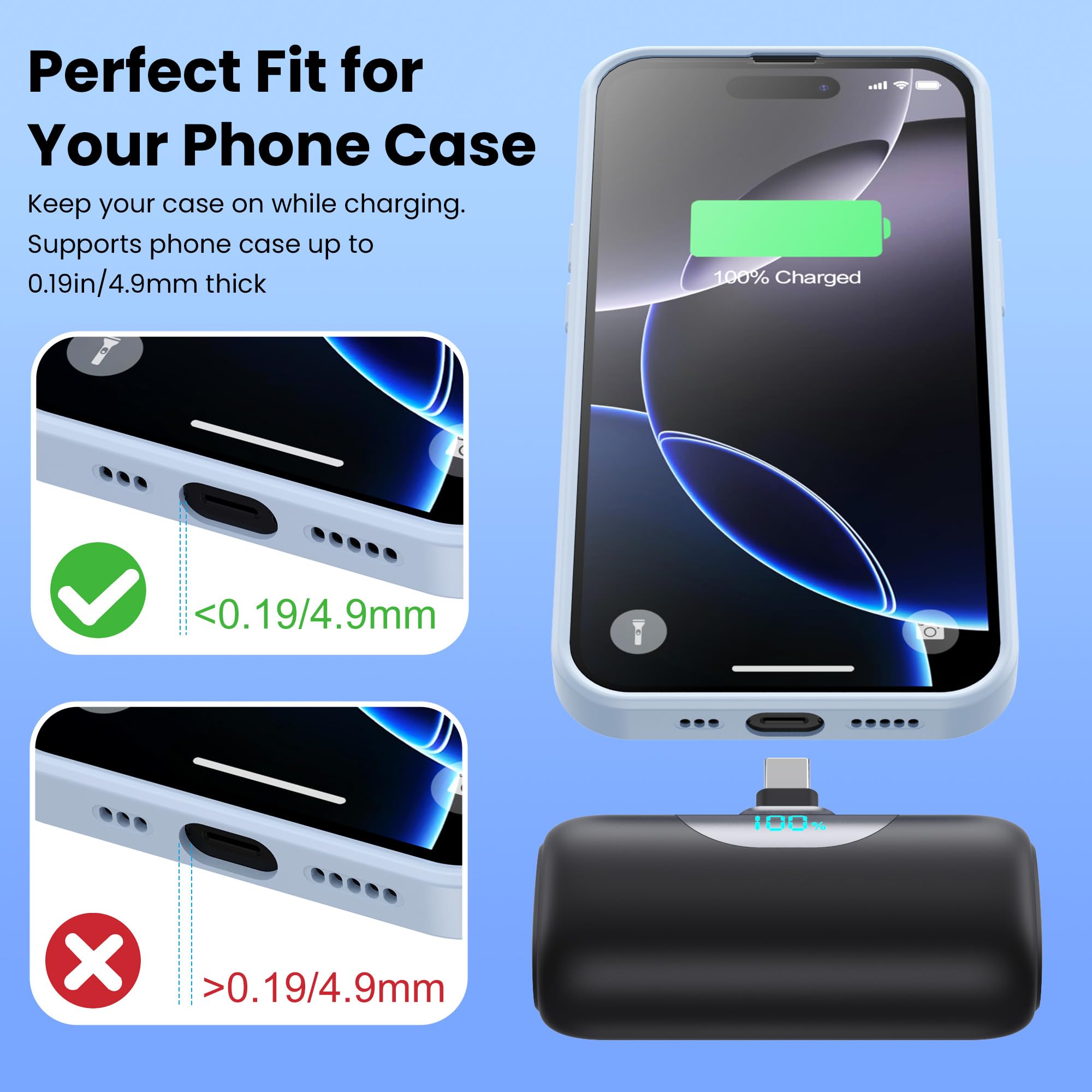 Mini Portable Charger USB C Power Bank,Upgraded 5000mAh PD Fast Charging Battery Pack Built-in USB-C Connector Travel Essential for iPhone17/17Pro/17Pro Max/Air/16 Plus/16Pro Max/15 Series Android
