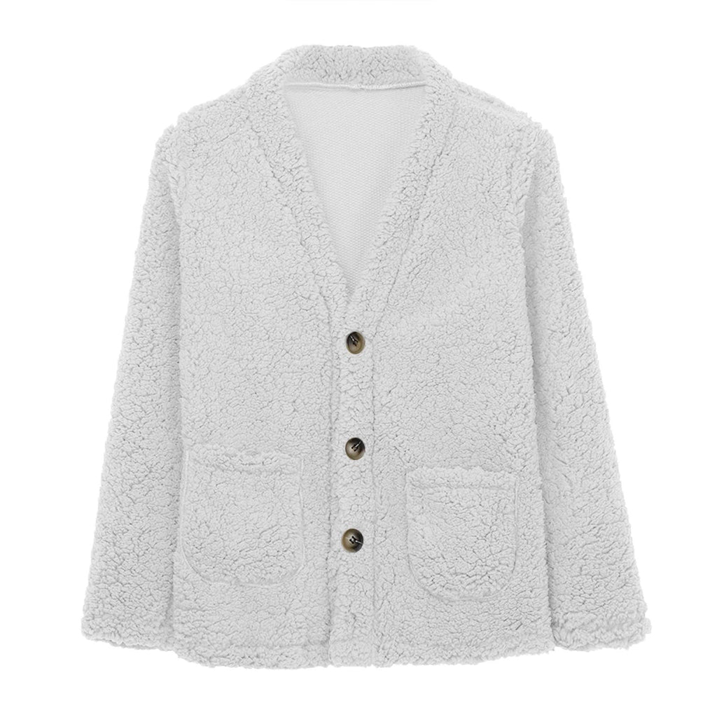 Cdiecer Fuzzy Jackets for Women Winter Sherpa Coat Autumn Winter Fleece Jacket Button Solid Color Cardigan With Pockets