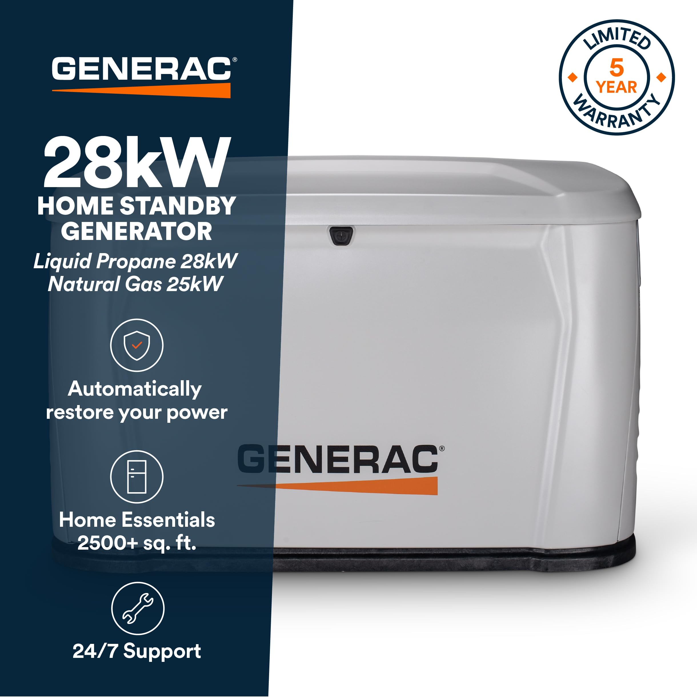 Generac 22kW Home Standby Generator for home use, built-in cellular connectivity, whole house generator for power backup