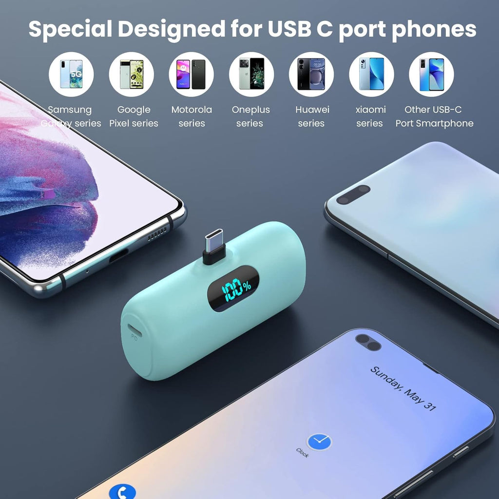 Mini Portable Charger USB C Power Bank,Upgraded 5000mAh PD Fast Charging Battery Pack Built-in USB-C Connector Travel Essential for iPhone17/17Pro/17Pro Max/Air/16 Plus/16Pro Max/15 Series Android