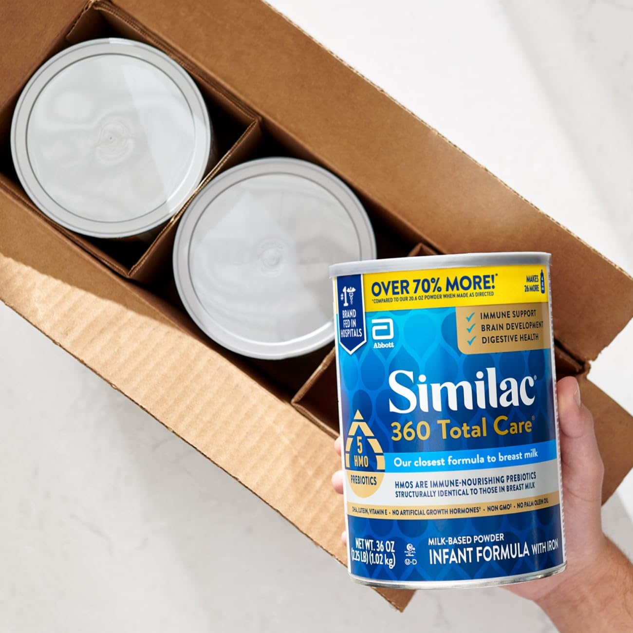 Similac 360 Total Care Infant Formula, Has 5 HMO Prebiotics, Our Closest Prebiotic Blend to Breast Milk, Non-GMO, Baby Formula Powder, 36-oz Value Can, Pack of 3