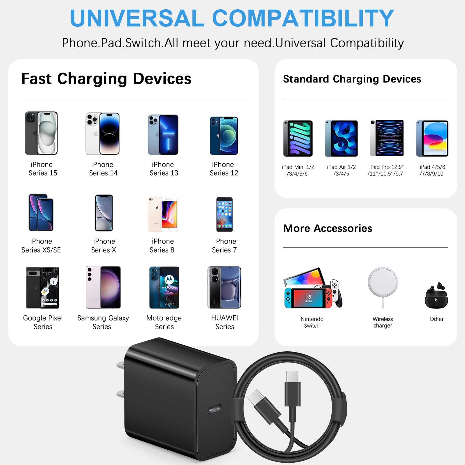 iPhone 17 16 15 Charger Fast Charging 3+3Pack Type C Charger USB C Chargers Block with 6FT Cable for iPhone Air/17/17 Plus/17 Pro/17 Pro Max/16/16 Plus/16 Pro/16 Pro Max/15/15 Pro Max/iPad Pro