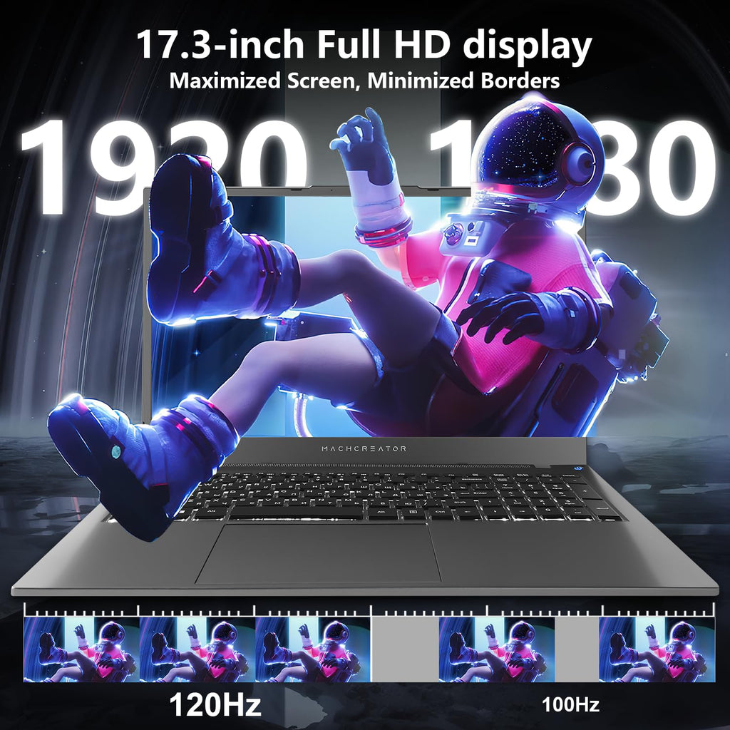 Machenike 17.3’’ Laptop, Intel Processor, 16GB DDR5 RAM, 1TB SSD, Backlit Keyboard, Large-Screen with 120Hz Refresh Rate, Perfect for Work, School, and Streaming, Windows 11 Home, Modern Grey