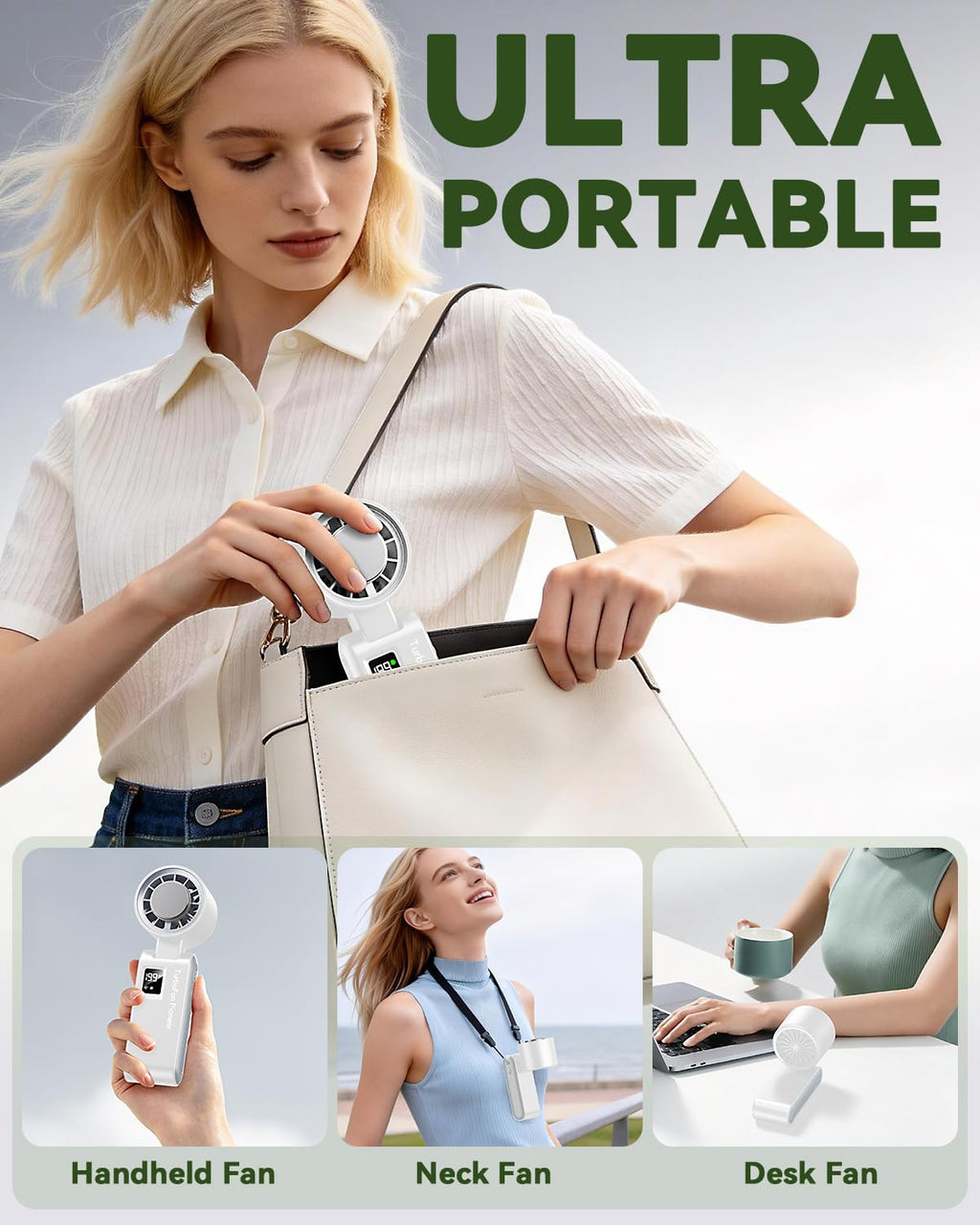 Handheld Portable Turbo Fan with Ice Cooler, Speed (1-199) Rechargeable Personal Fan[20000 RPM] Small Pocket Fans for Travel/Outdoor/Home/Office, Purple