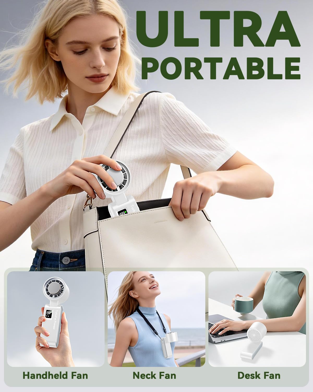 Handheld Portable Turbo Fan with Ice Cooler, Speed (1-199) Rechargeable Personal Fan[20000 RPM] Small Pocket Fans for Travel/Outdoor/Home/Office, Purple