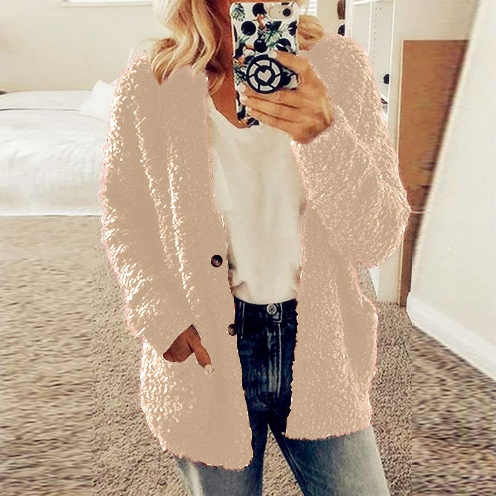 Cdiecer Fuzzy Jackets for Women Winter Sherpa Coat Autumn Winter Fleece Jacket Button Solid Color Cardigan With Pockets