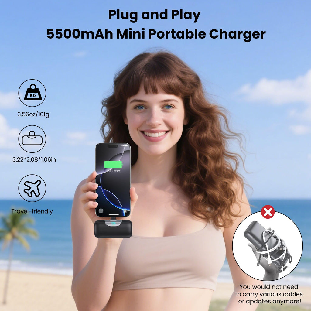 Mini Portable Charger USB C Power Bank,Upgraded 5000mAh PD Fast Charging Battery Pack Built-in USB-C Connector Travel Essential for iPhone17/17Pro/17Pro Max/Air/16 Plus/16Pro Max/15 Series Android