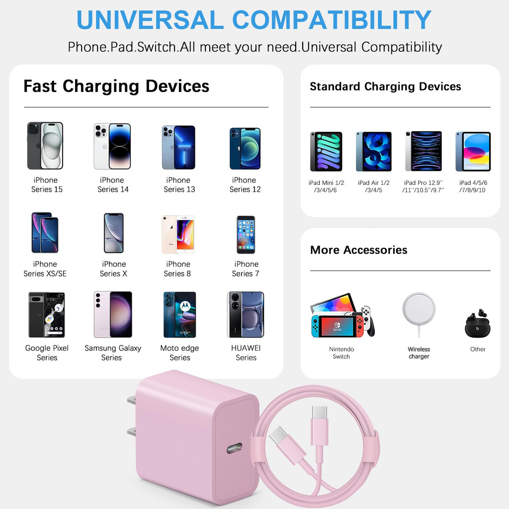 iPhone 17 16 15 Charger Fast Charging 3+3Pack Type C Charger USB C Chargers Block with 6FT Cable for iPhone Air/17/17 Plus/17 Pro/17 Pro Max/16/16 Plus/16 Pro/16 Pro Max/15/15 Pro Max/iPad Pro