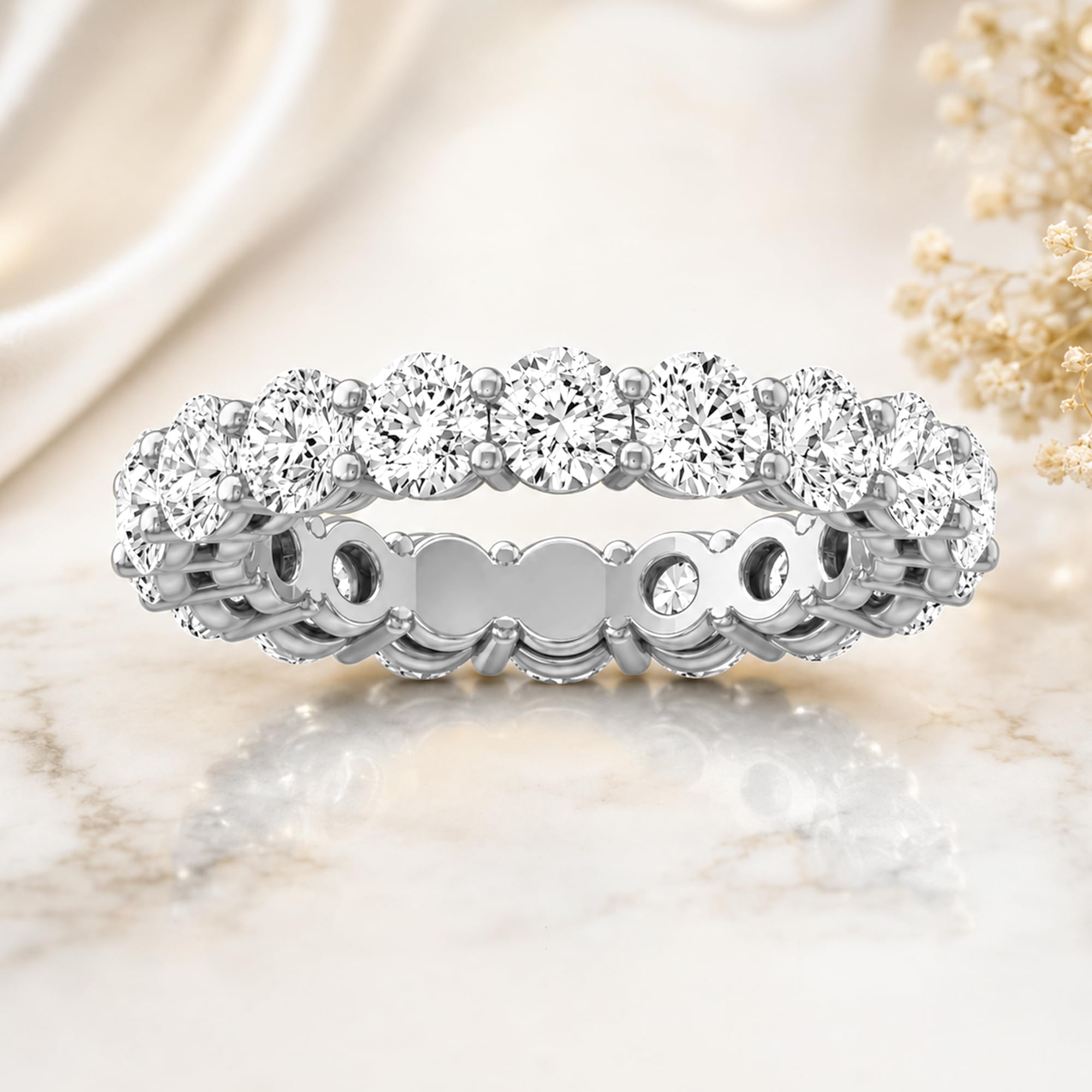 2 Carat to 5 Carat (CT. T.W.)  Diamond Eternity Band Ring for Women |14K Yellow or White Gold Wedding Anniversary Band Ring | D-E Color and VS Clarity