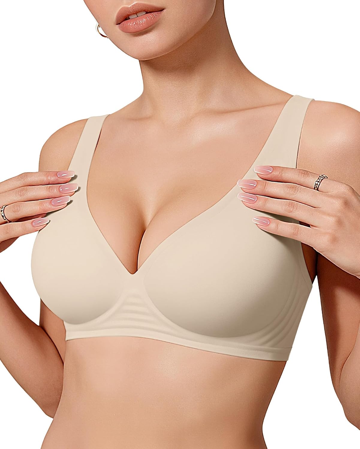 OEAK Womens Deep V Bras Wireless Comfortable Bra Supportive No Underwire Bras Tshirt Push Up Bralettes Plunge Seamless Bra