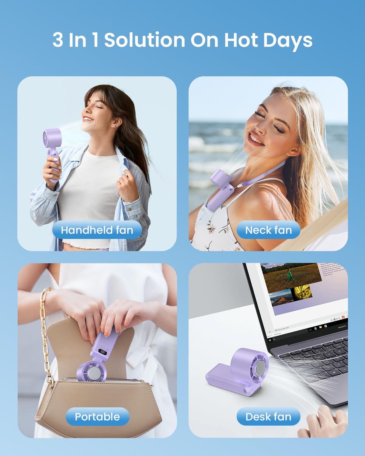 Handheld Portable Turbo Fan with Ice Cooler, Speed (1-199) Rechargeable Personal Fan[20000 RPM] Small Pocket Fans for Travel/Outdoor/Home/Office, Purple