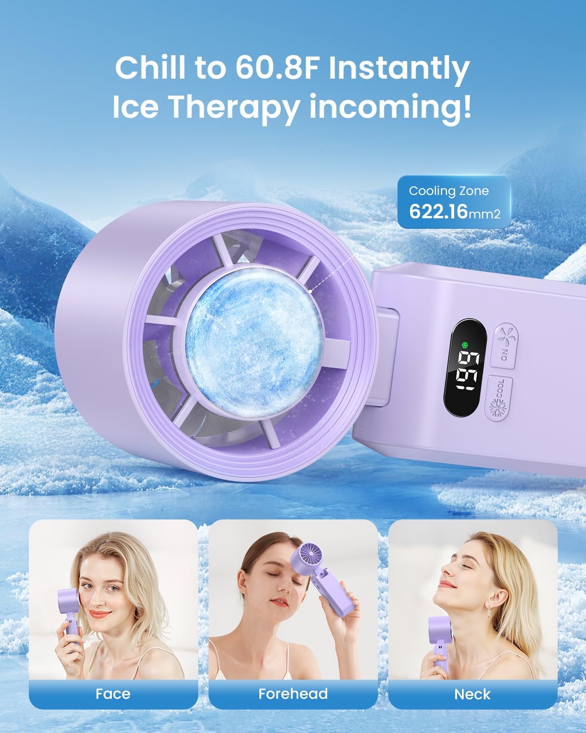 Handheld Portable Turbo Fan with Ice Cooler, Speed (1-199) Rechargeable Personal Fan[20000 RPM] Small Pocket Fans for Travel/Outdoor/Home/Office, Purple