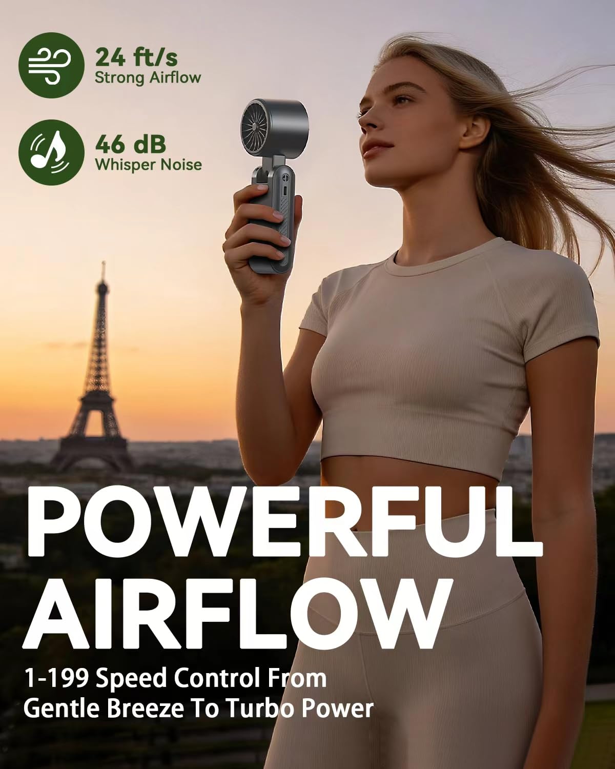 Handheld Portable Turbo Fan with Ice Cooler, Speed (1-199) Rechargeable Personal Fan[20000 RPM] Small Pocket Fans for Travel/Outdoor/Home/Office, Purple