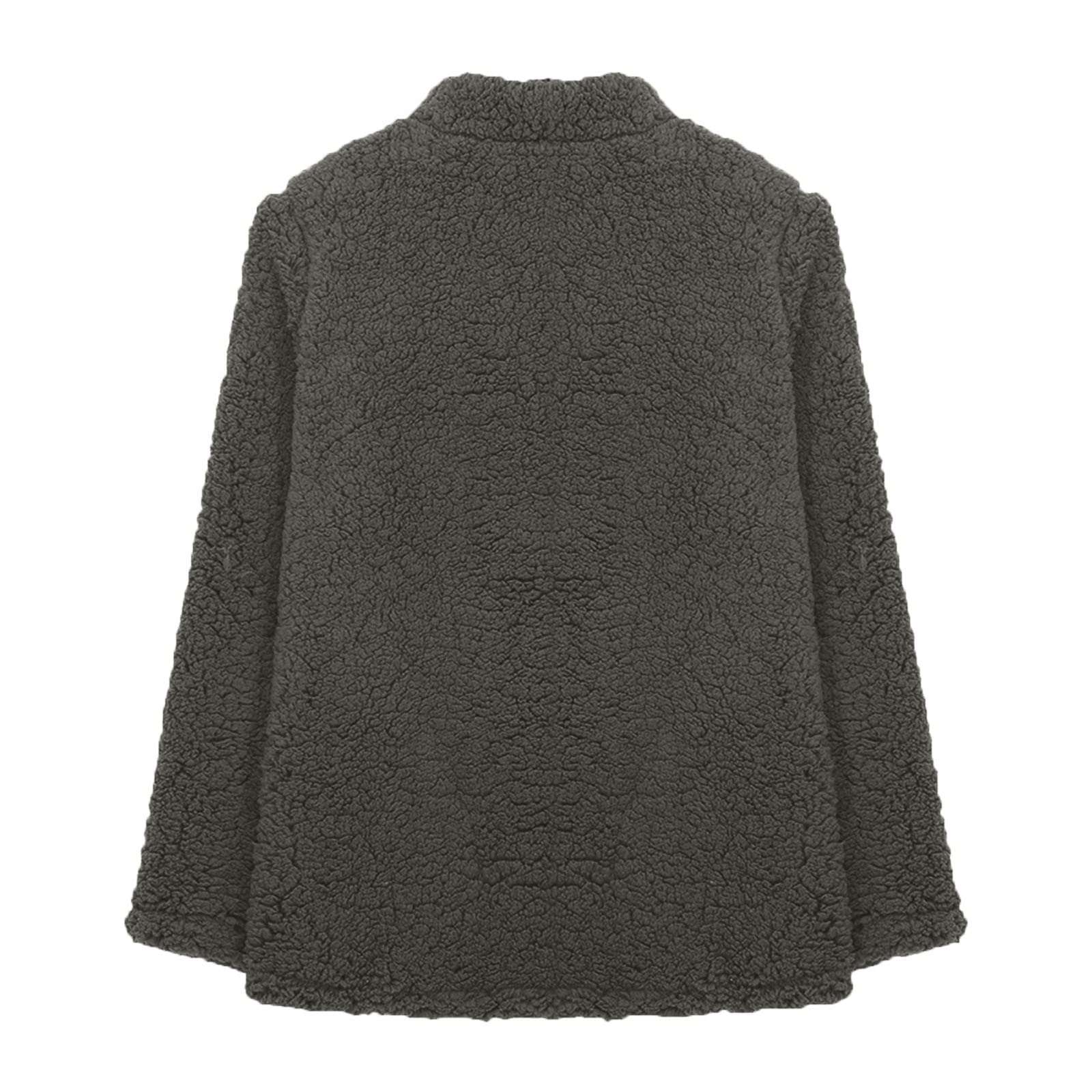 Cdiecer Fuzzy Jackets for Women Winter Sherpa Coat Autumn Winter Fleece Jacket Button Solid Color Cardigan With Pockets