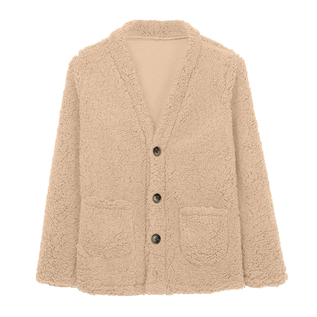 Cdiecer Fuzzy Jackets for Women Winter Sherpa Coat Autumn Winter Fleece Jacket Button Solid Color Cardigan With Pockets