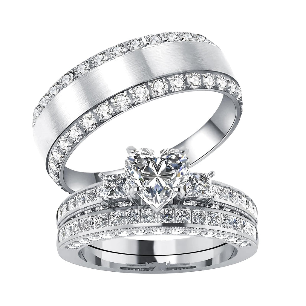s925 10K 14K 18K Real Gold Couple Rings Sets, 3pcs Wedding Rings Set for Men and Women, Customized His and Her Matching Engagement Bands Set Free Engraving