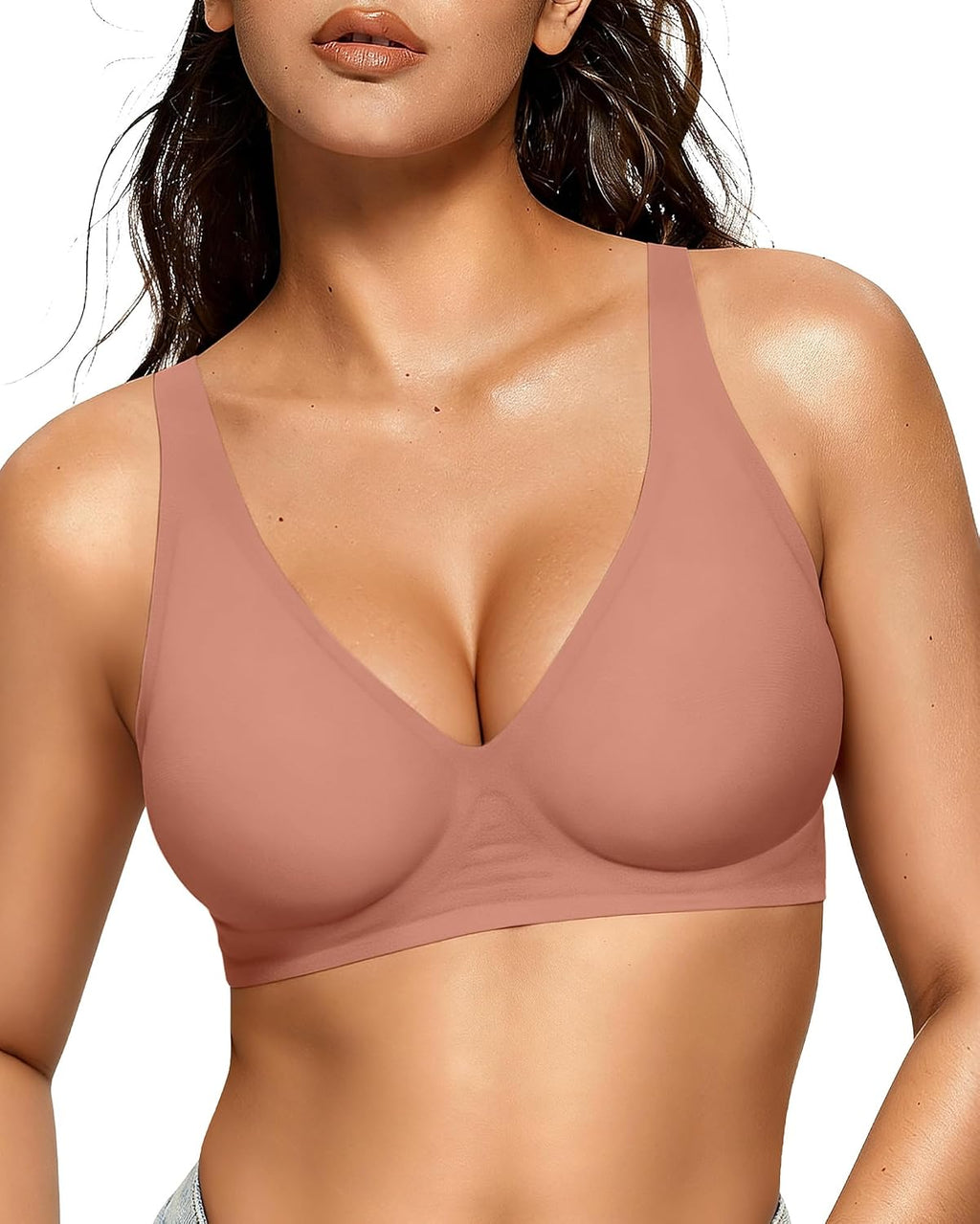 OEAK Womens Deep V Bras Wireless Comfortable Bra Supportive No Underwire Bras Tshirt Push Up Bralettes Plunge Seamless Bra